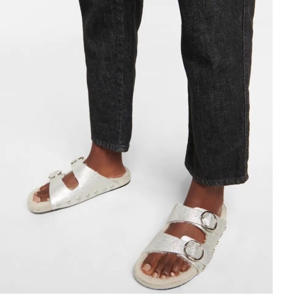 Isabel Marant Silver Lenyo leather and shearling sandals